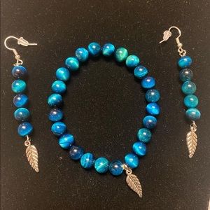 Blue Tiger’s Eye Chakra Bracelet and Earrings Set